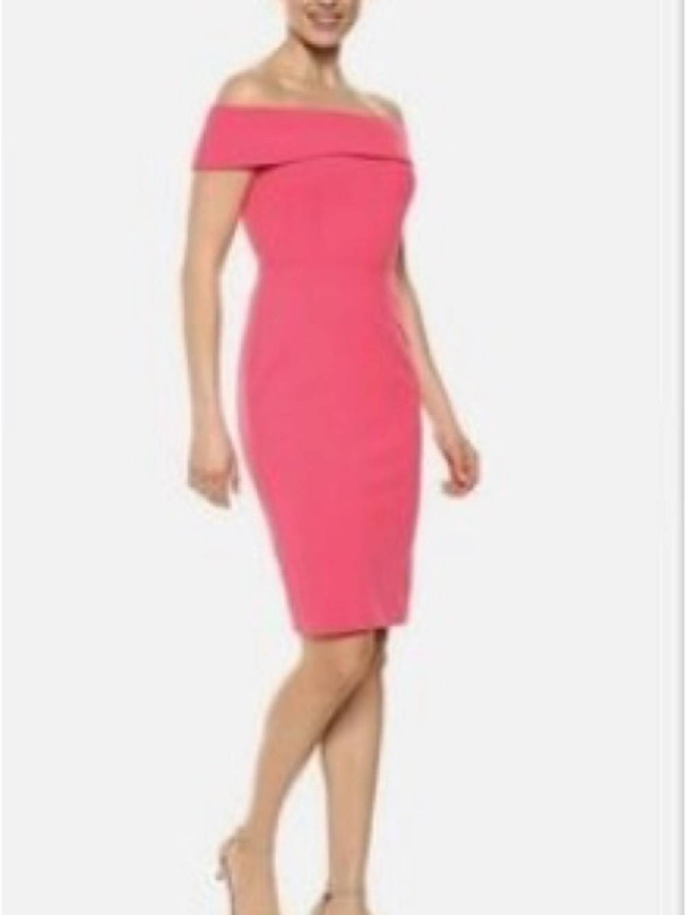 NWOT Calvin Klein Bright Coral Off-Shoulder Foldover Sheath Dress